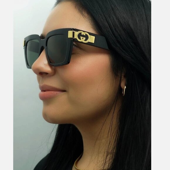 NEW Gucci Black Gold Sunglasses 54mm 100% Authentic main image 4